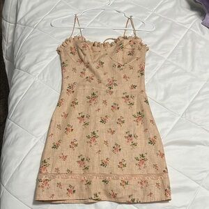 Reformation Floral Pink Mini Slip Dress with Tie Spaghetti Straps